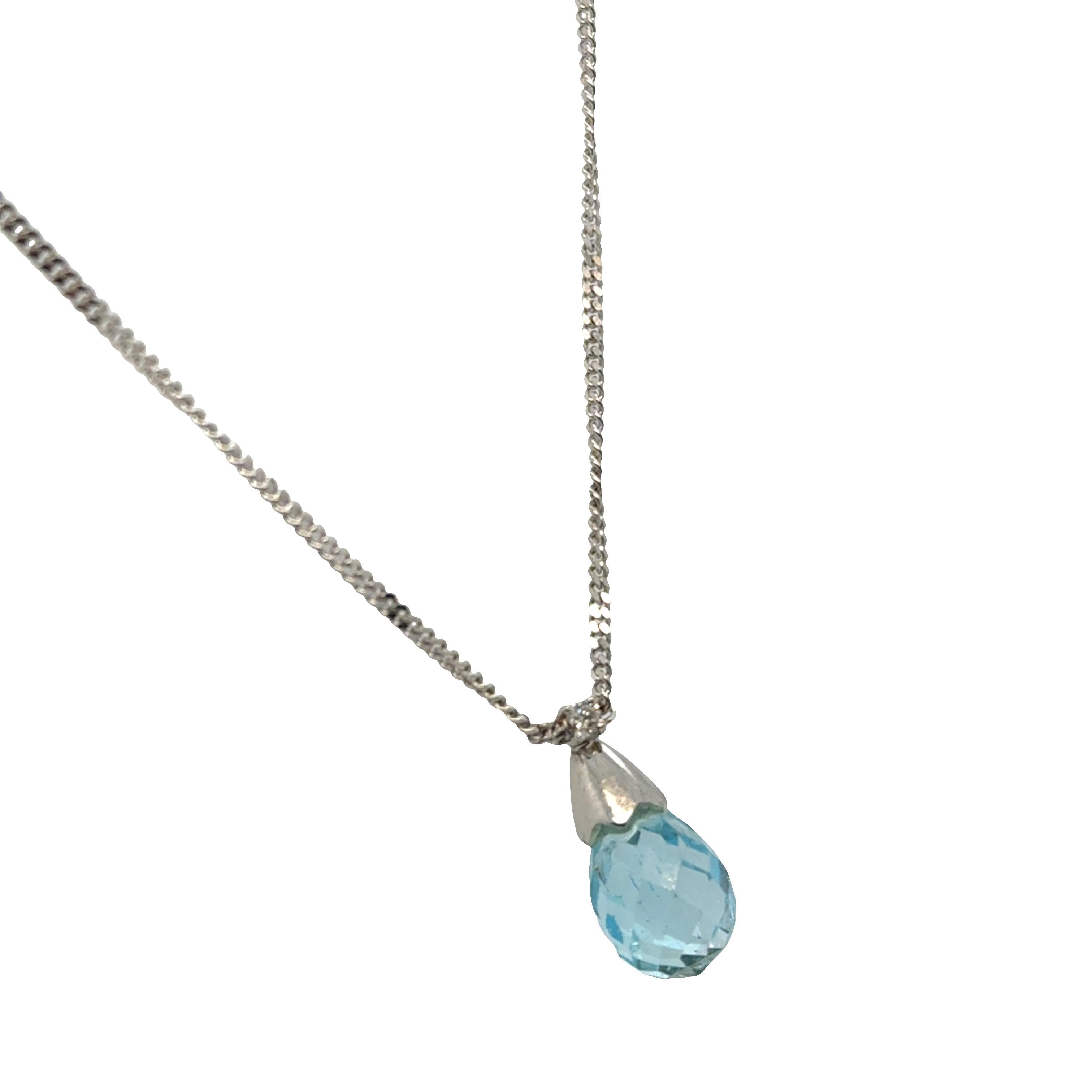 Collana con ciondolo di acquamarina e diamanti - Oro bianco 14k In condizioni ottime in vendita a beverly hills, CA