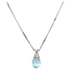Collana con ciondolo di acquamarina e diamanti - Oro bianco 14k