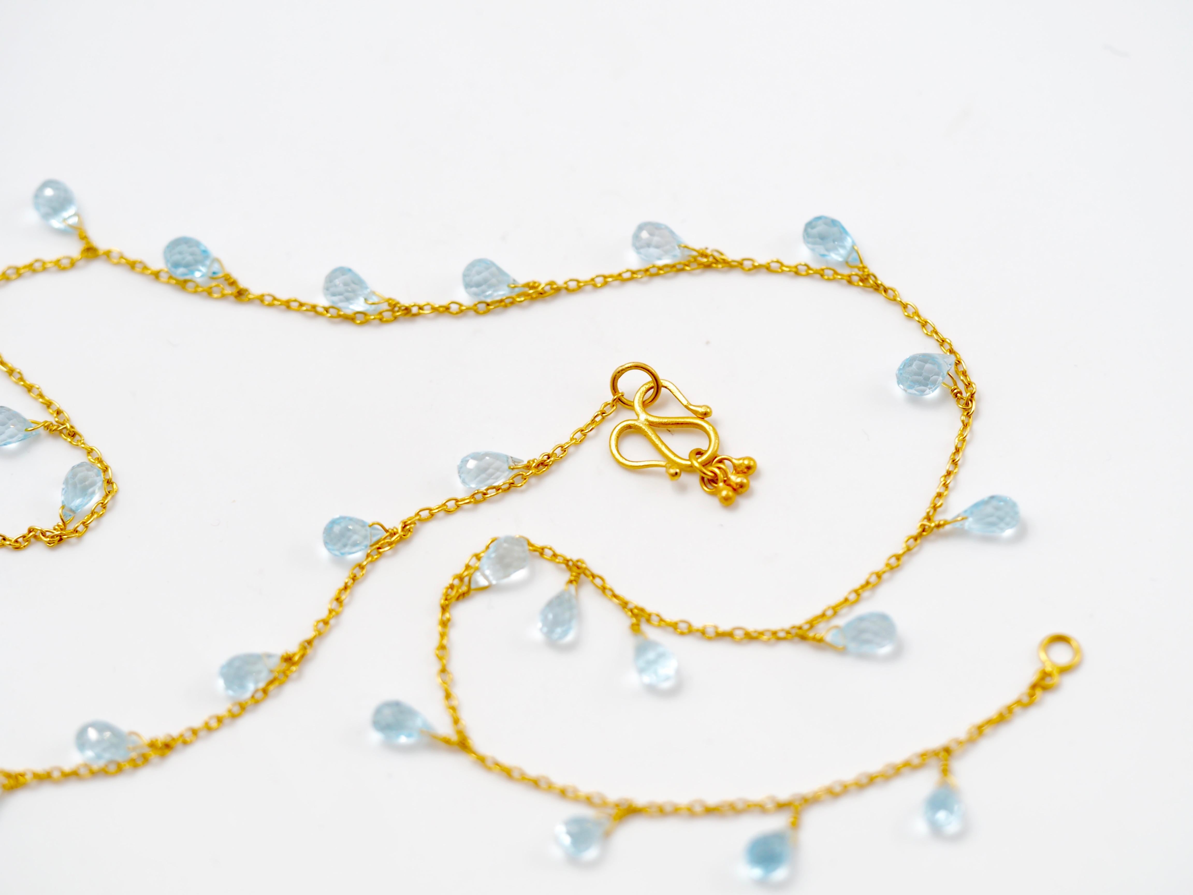 Aquamarine Briolette Drop 22 Karat Gold Necklace 1