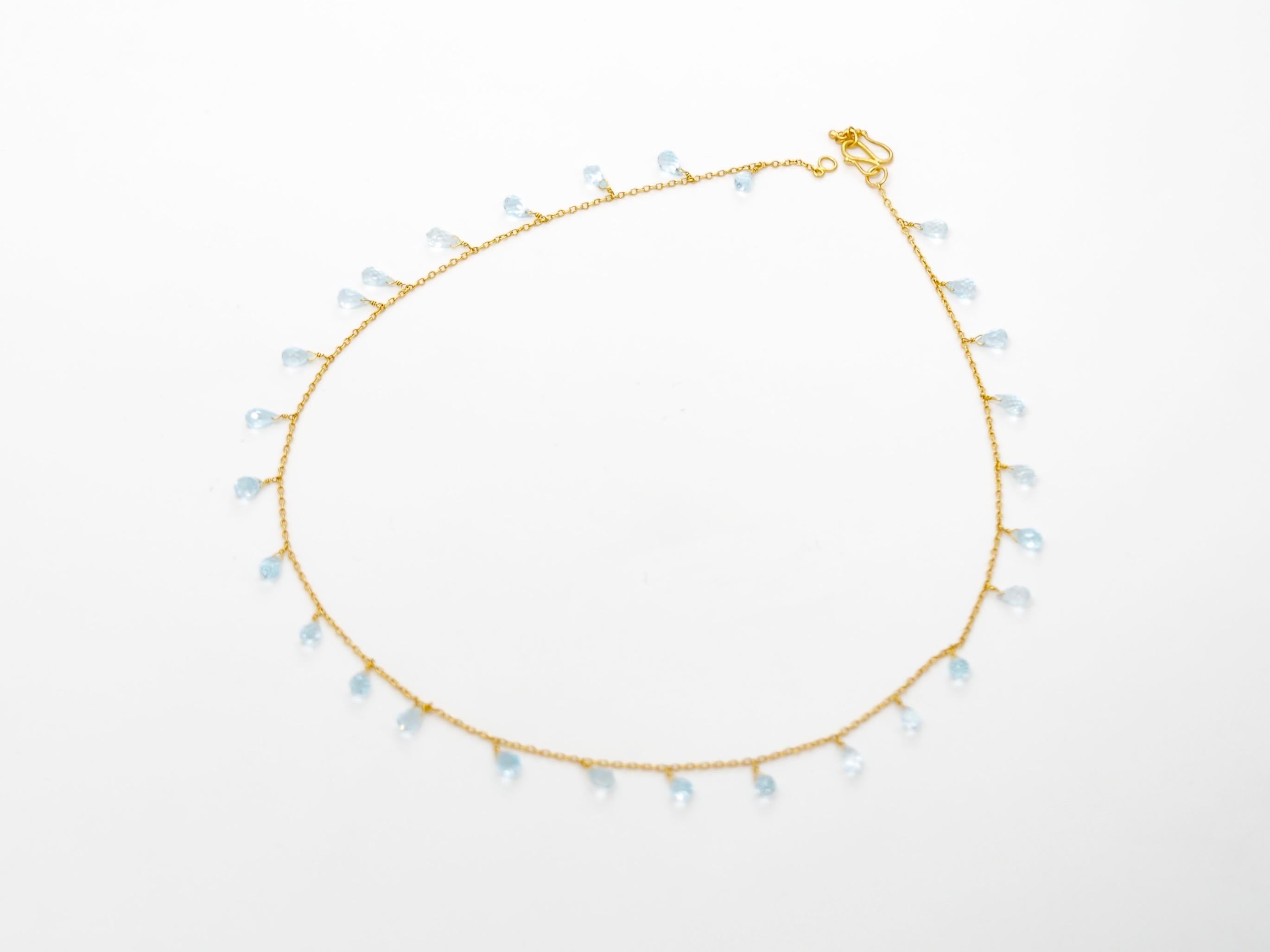 Aquamarine Briolette Drop 22 Karat Gold Necklace 2