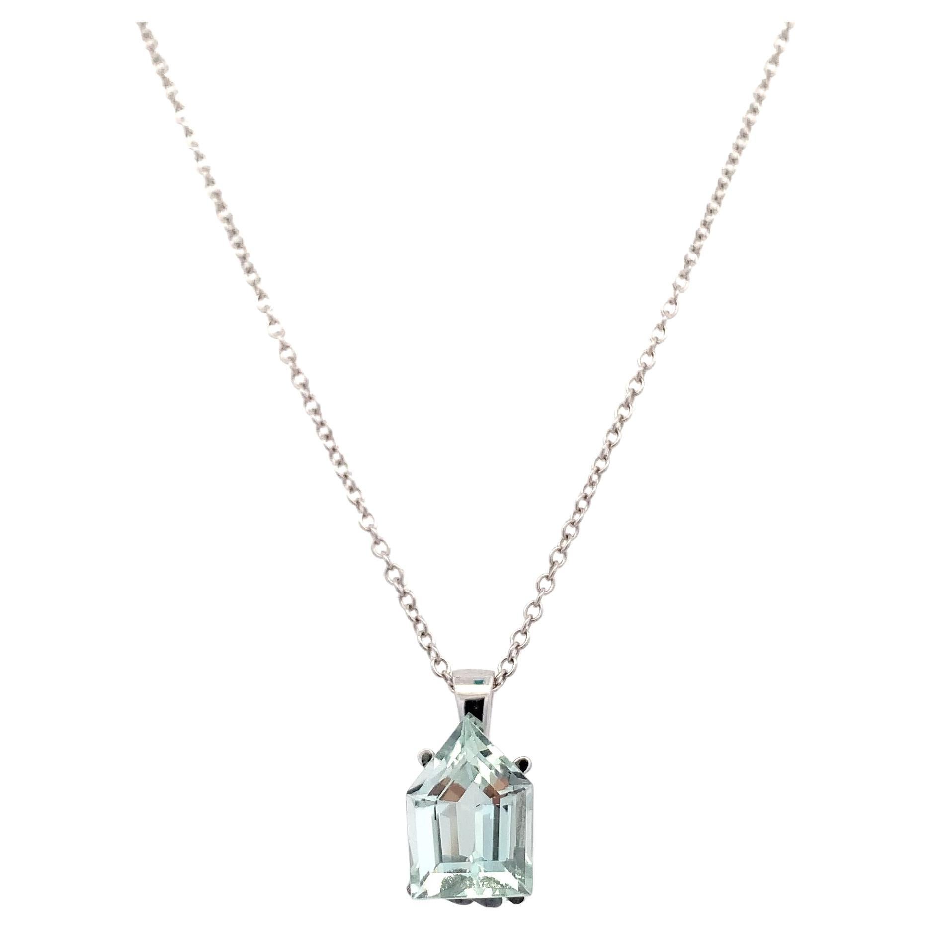 Aquamarine bullet cut pendant necklace 18k white gold