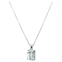 Aquamarine bullet cut pendant necklace 18k white gold