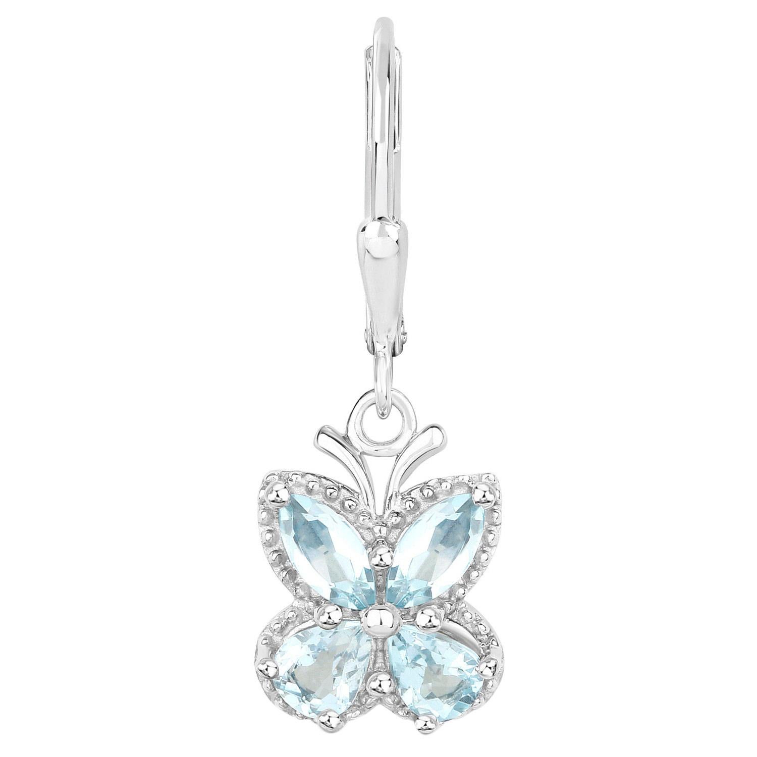 Mixed Cut Aquamarine Butterfly Earrings 1.74 Carats Sterling Silver For Sale