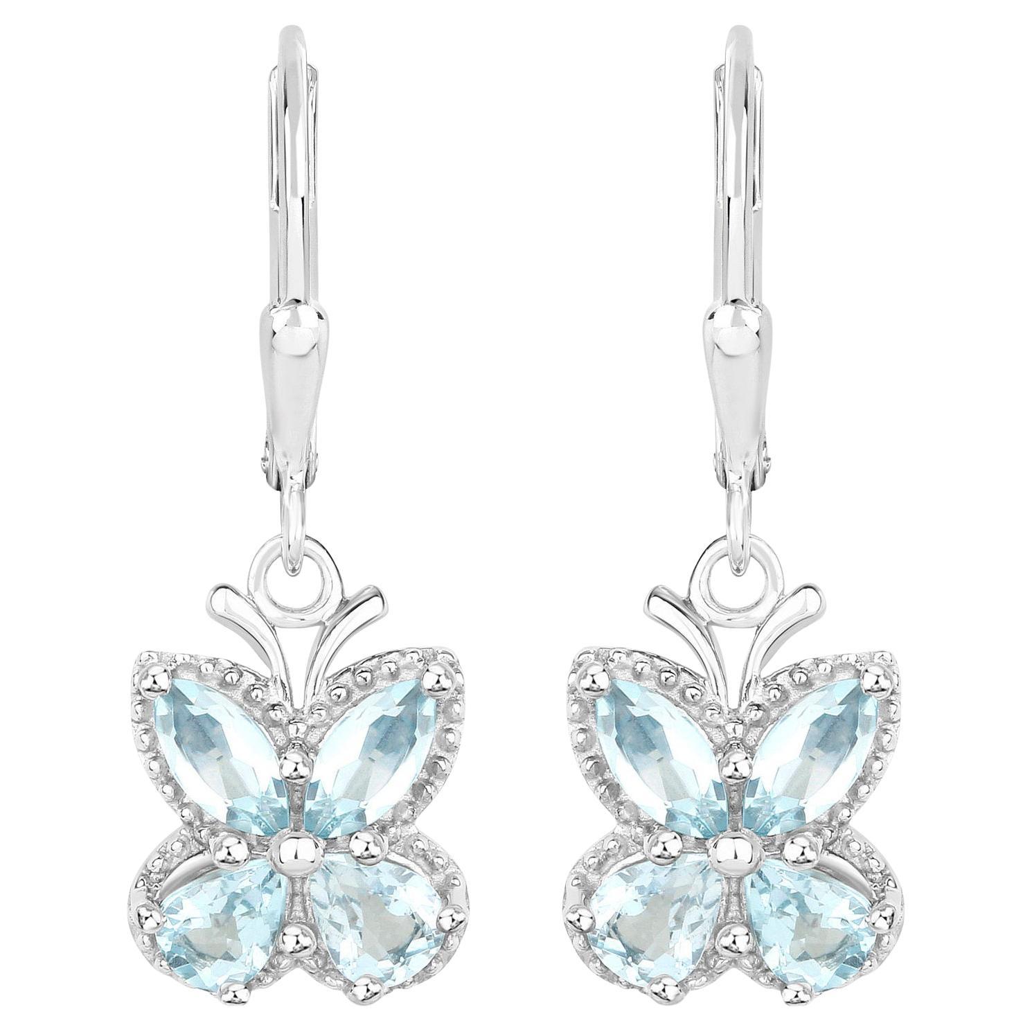 Aquamarine Butterfly Earrings 1.74 Carats Sterling Silver