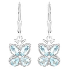 Aquamarine Butterfly Earrings 1.74 Carats Sterling Silver