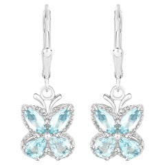 Aquamarine Butterfly Earrings 1.74 Carats Sterling Silver