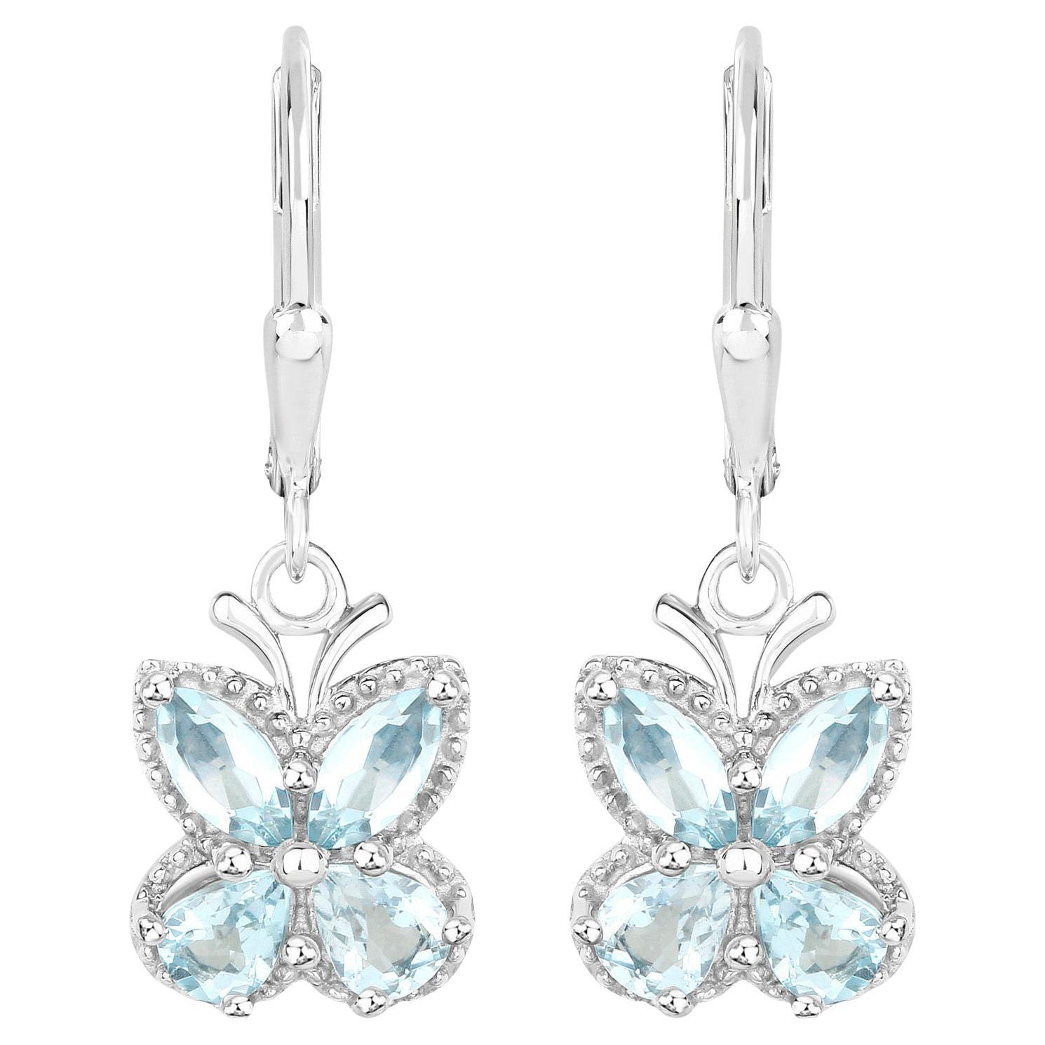 Boucles d'oreilles papillon aigue-marine 1,74 carats en argent sterling