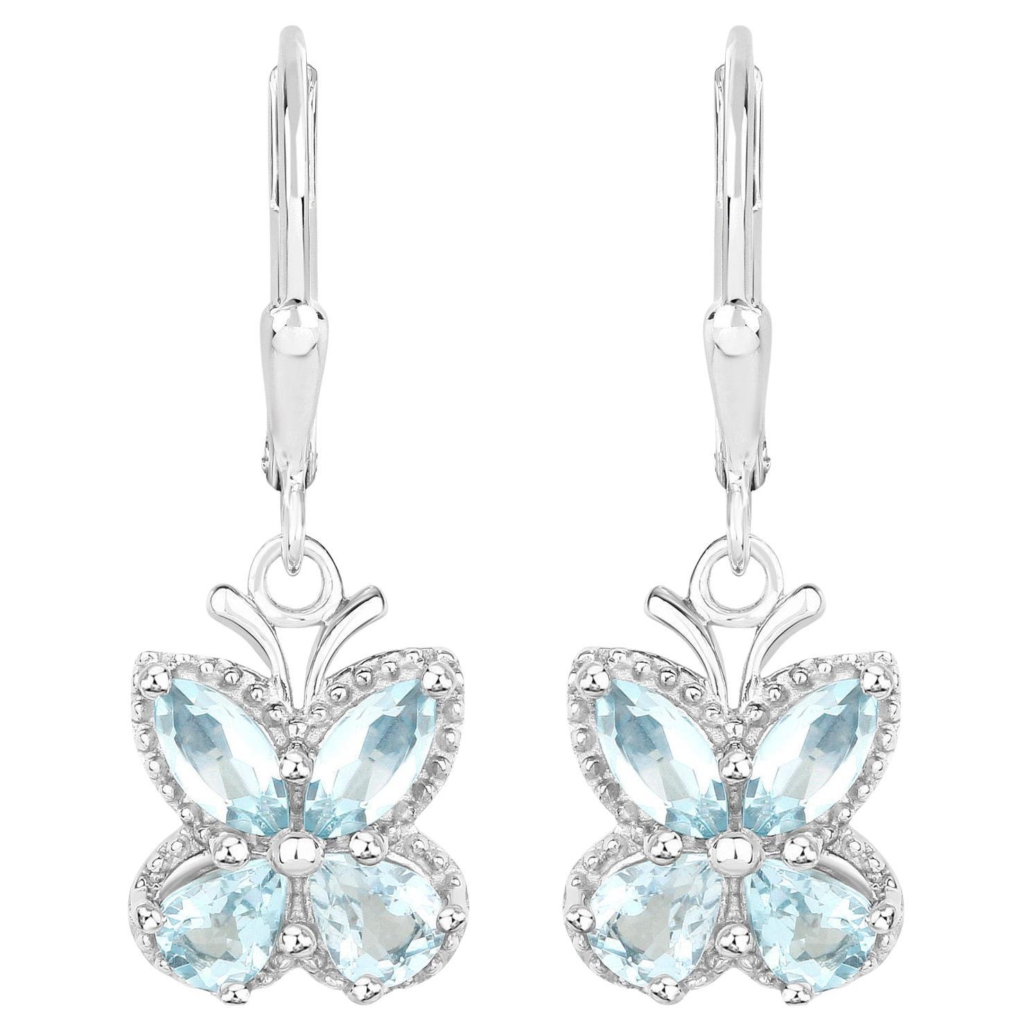 Aquamarine Butterfly Earrings 1.74 Carats Sterling Silver For Sale