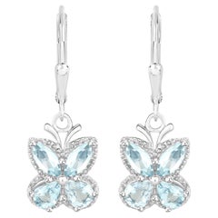 Aquamarine Butterfly Earrings 1.74 Carats Sterling Silver