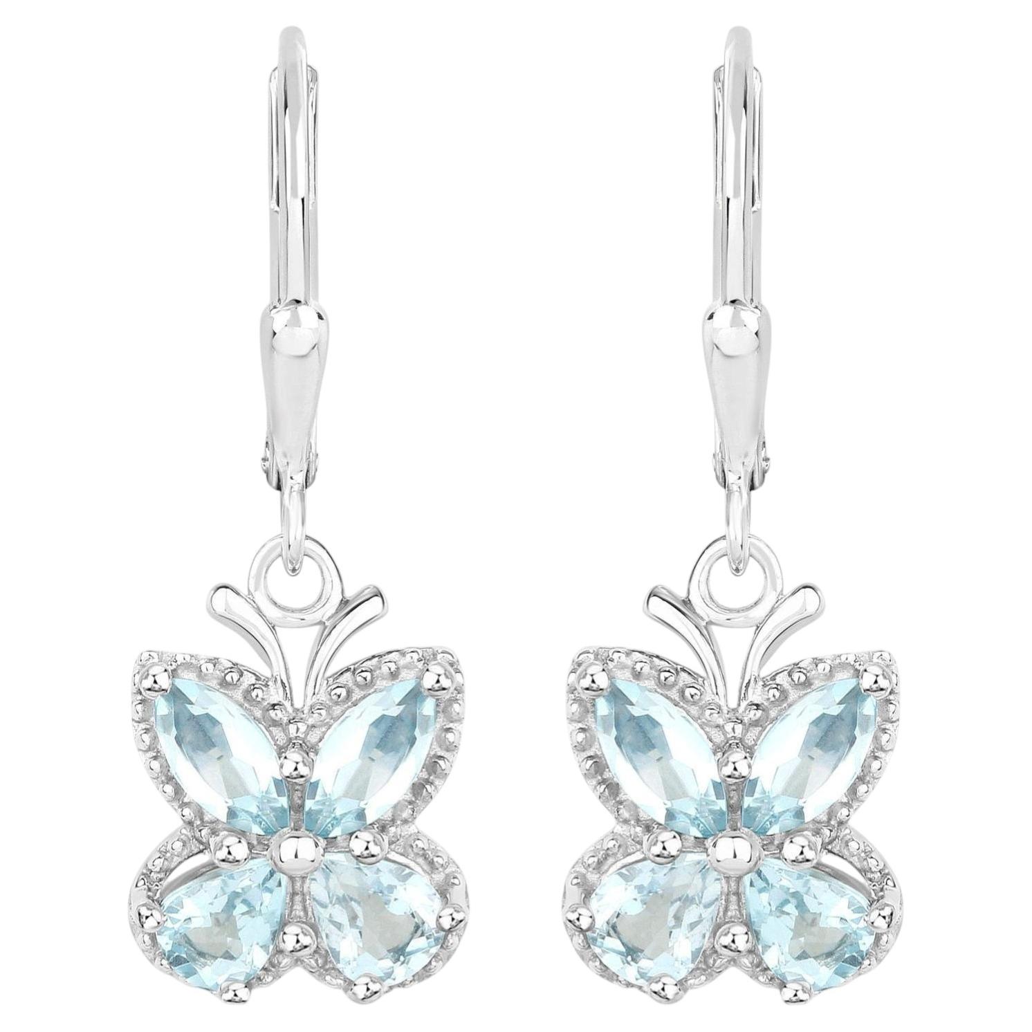 Aquamarine Butterfly Earrings 1.74 Carats Sterling Silver