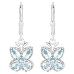 Aquamarine Butterfly Earrings 1.74 Carats Sterling Silver