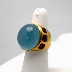 Aquamarine Cabochon 33.97 Carat Pink Tourmalines Ring