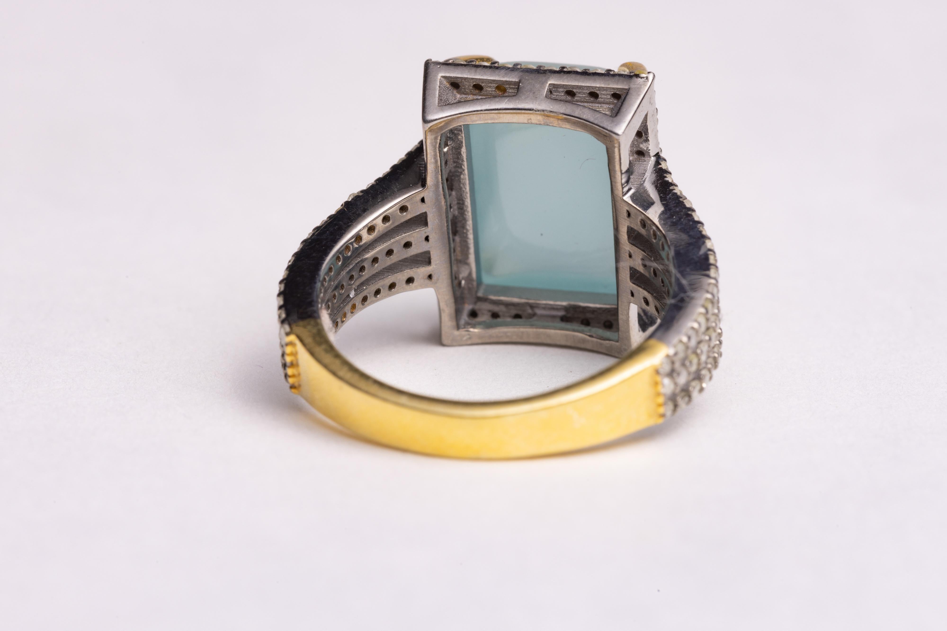 Aquamarine Cabochon and Diamond Ring In Excellent Condition For Sale In Nantucket, MA