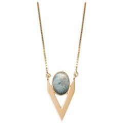 Aquamarine Cabochon Necklace in 9 Carat Gold from Iosselliani