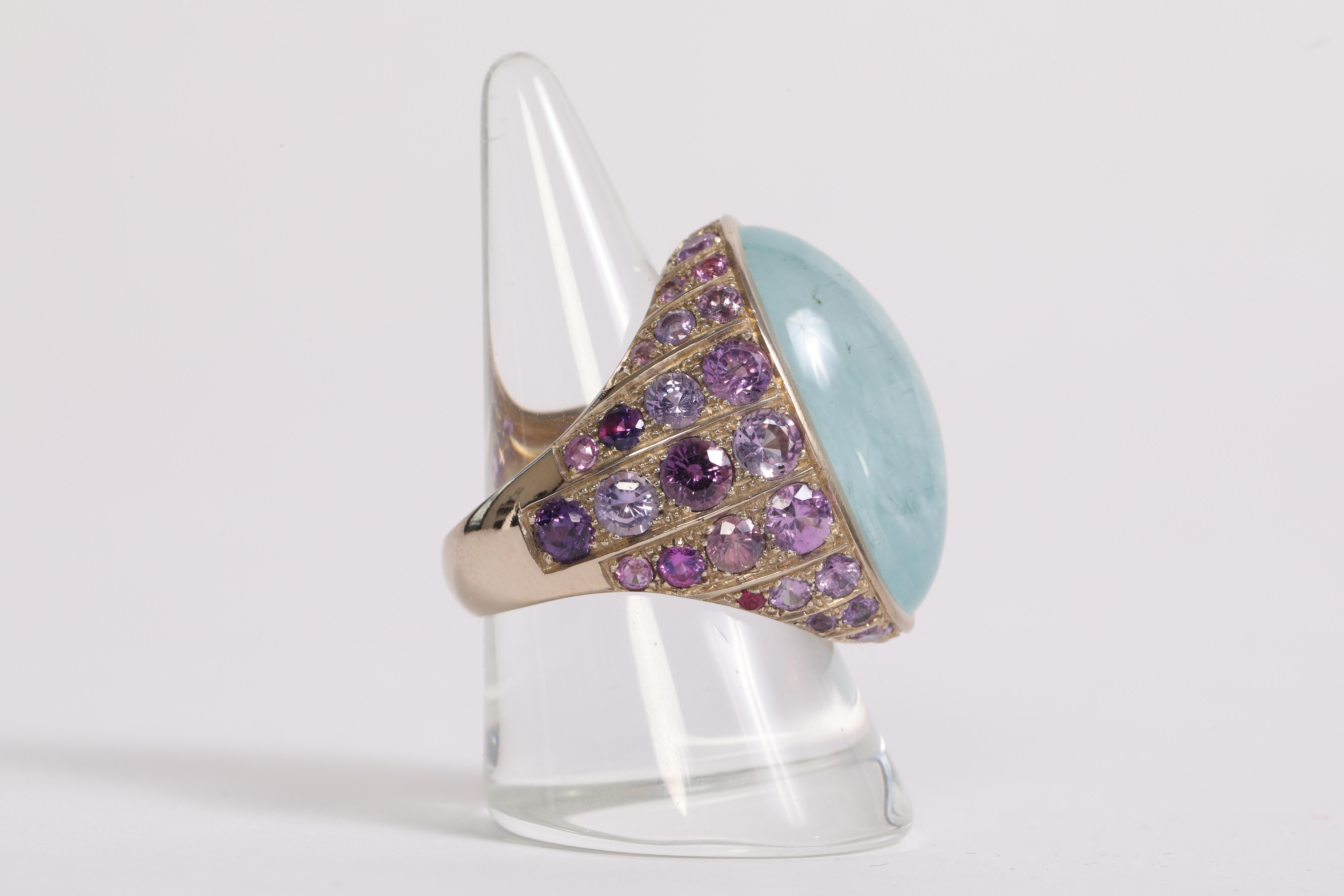 Contemporary Aquamarine Cabochon Ring Created by Marion Jeantet
