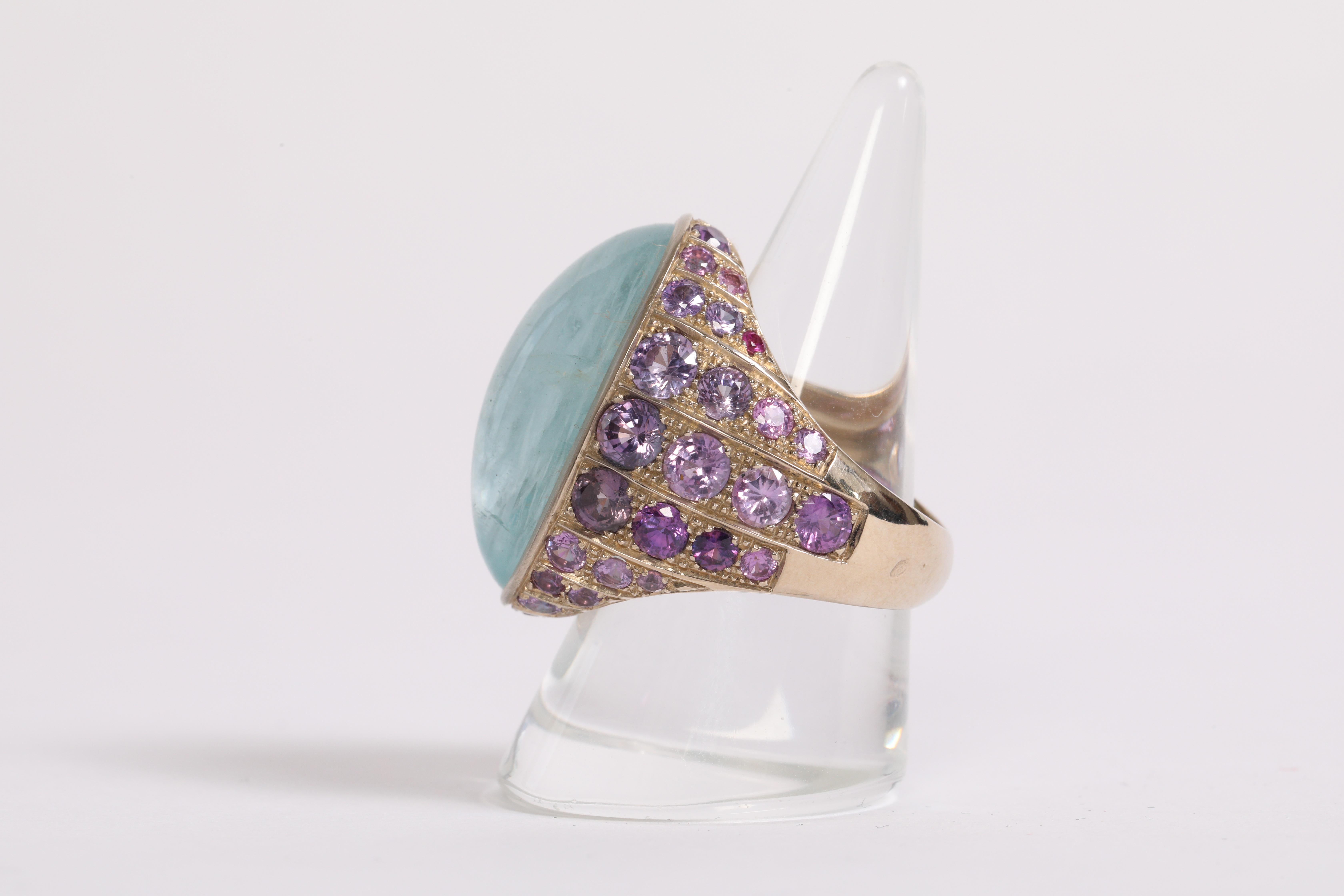 Aquamarine Cabochon Ring Created by Marion Jeantet In New Condition In Paris, FR