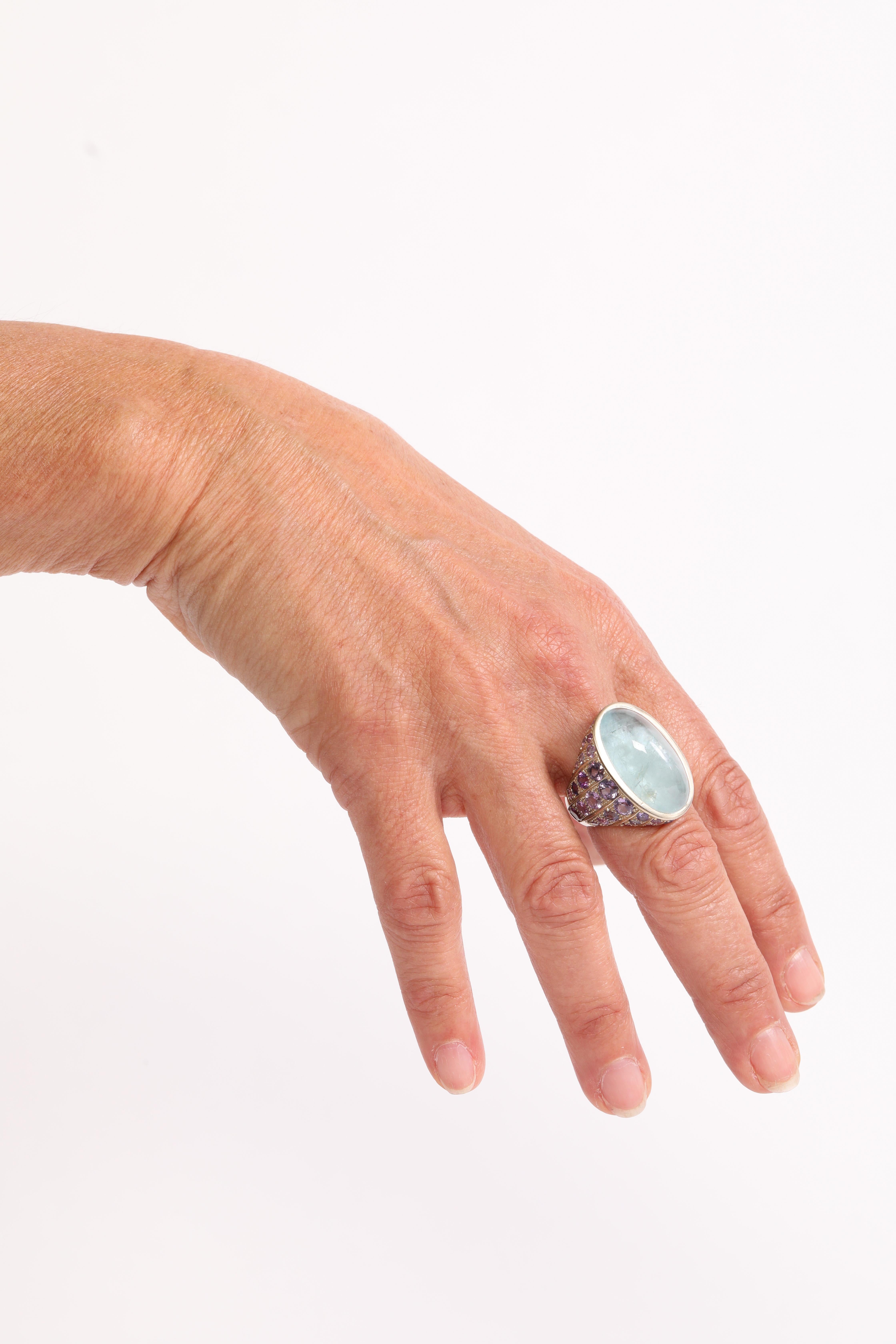 Women's Aquamarine Cabochon Ring Created by Marion Jeantet