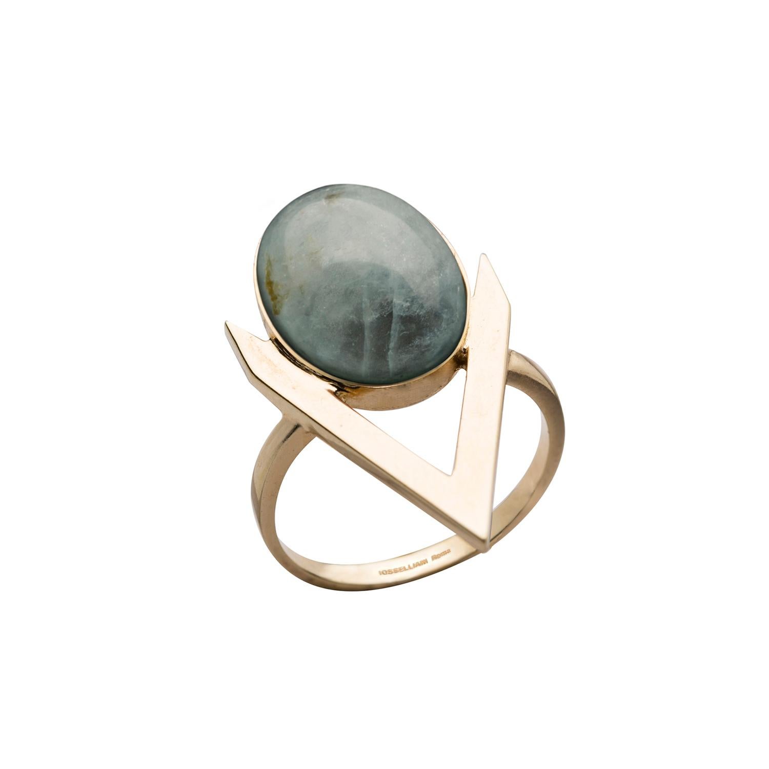 Contemporary Aquamarine Cabochon Ring in 9 Carat Gold from Iosselliani Fine For Sale