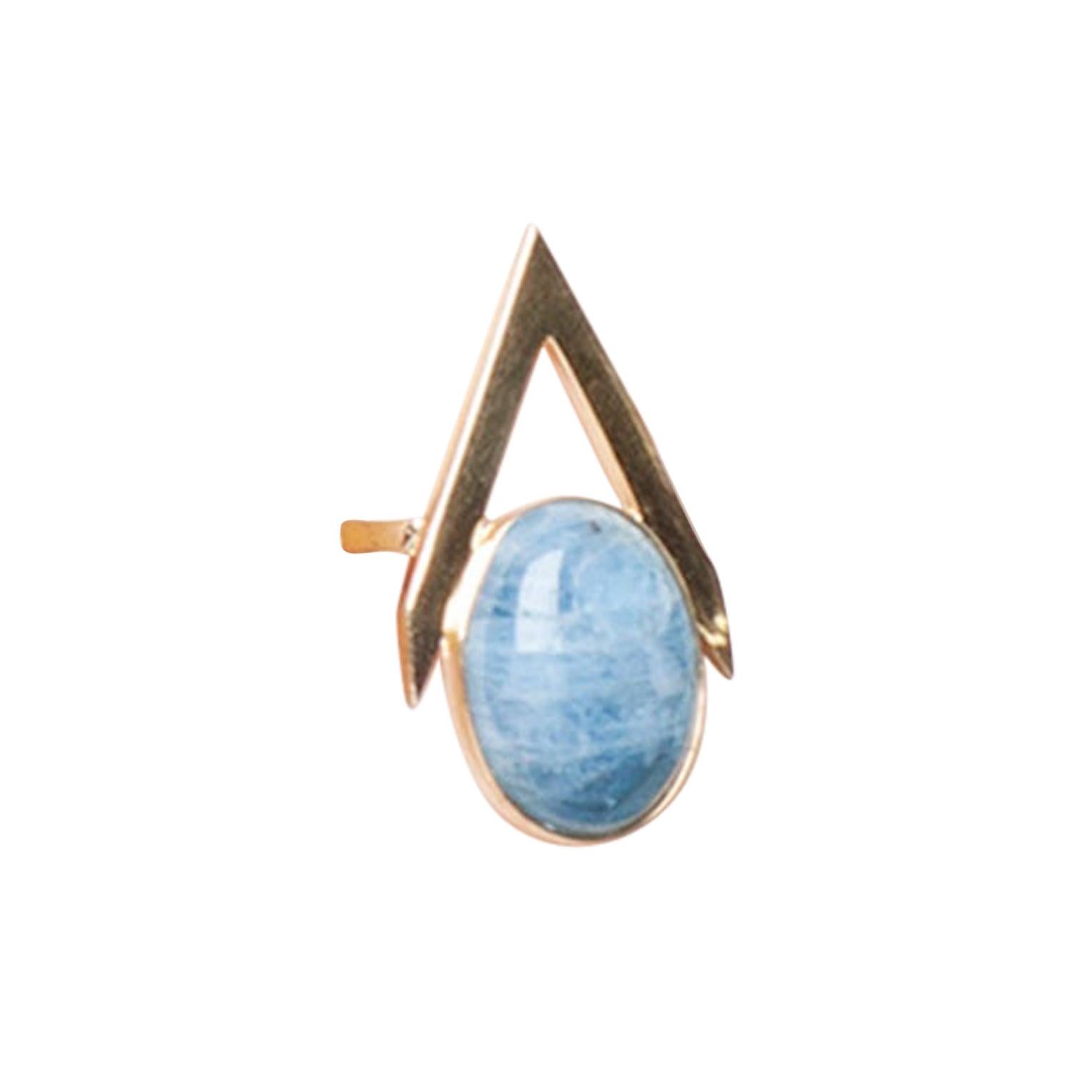 Aquamarine Cabochon Ring in 9 Carat Gold from Iosselliani Fine For Sale