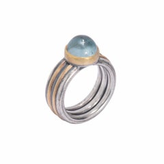 Aquamarine Cabochon Ring in Sterling Silver and 22 Karat Gold