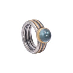 Aquamarine Cabochon Ring in Sterling Silver and 22 Karat Gold