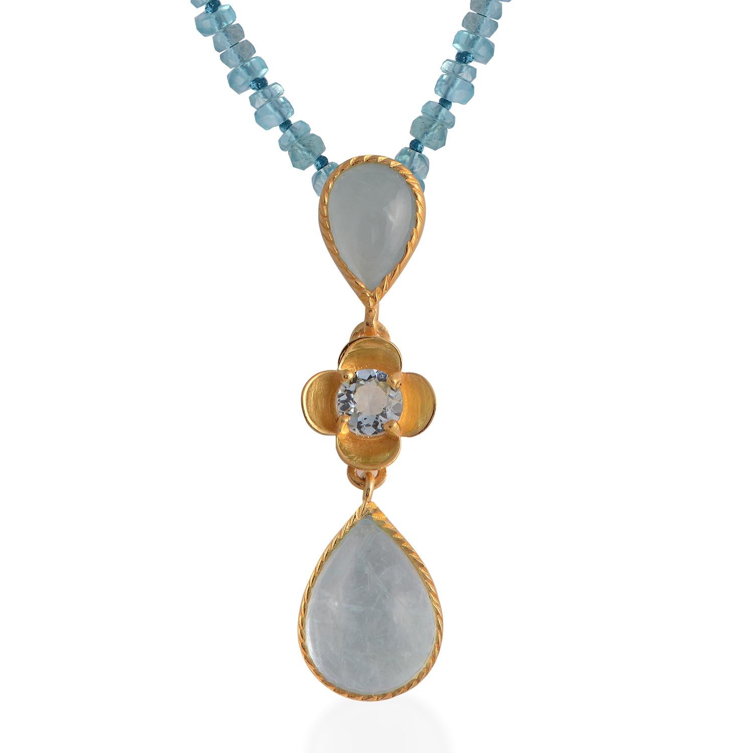 Aquamarine Cabochon Teardrop Gold Plated Pendant In New Condition For Sale In Frome, Somerset