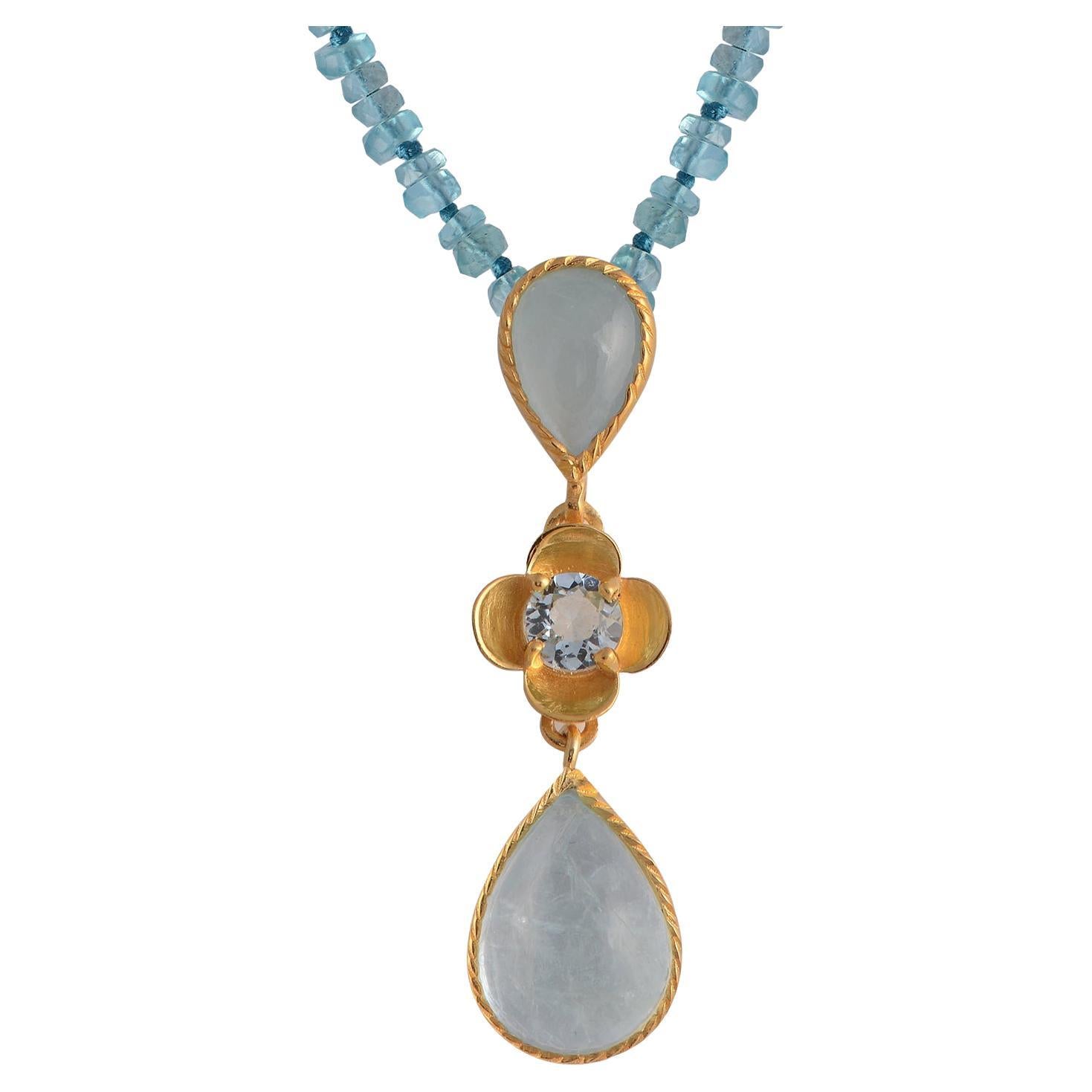 Aquamarine Cabochon Teardrop Gold Plated Pendant