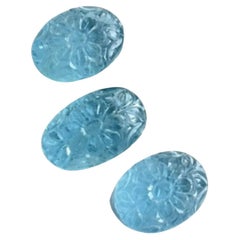 Aquamarine Carved Cabochon Loose Gemstone for Jewelry