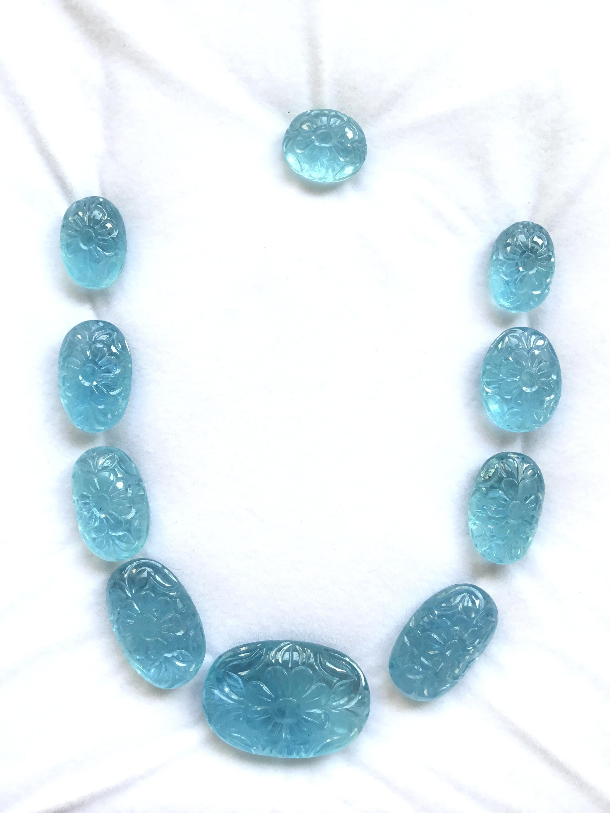 Oval Cut Aquamarine Carved Layout Jewelry Set Natural Gemstone Top Quality Color