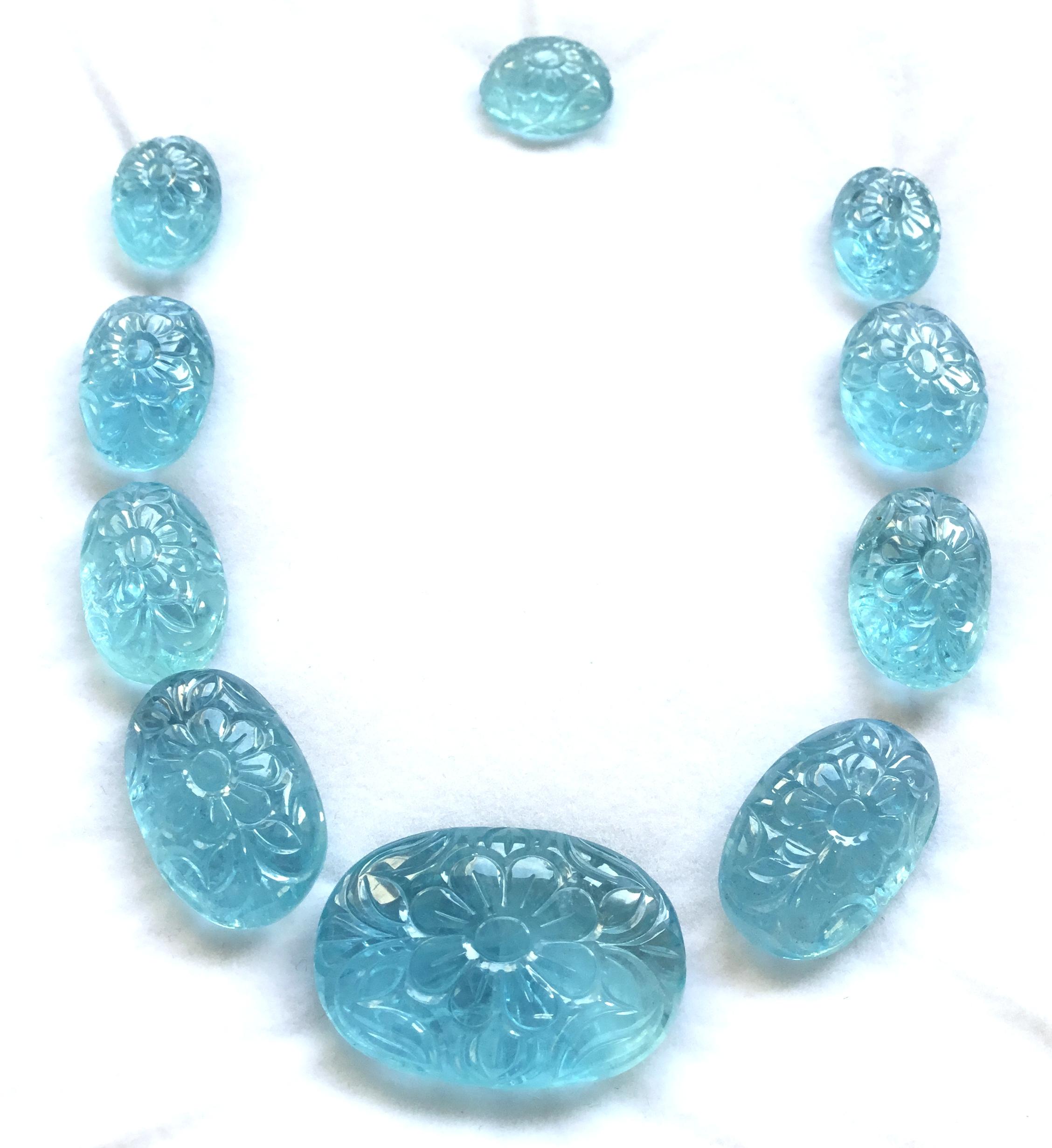 Women's or Men's Aquamarine Carved Layout Jewelry Set Natural Gemstone Top Quality Color