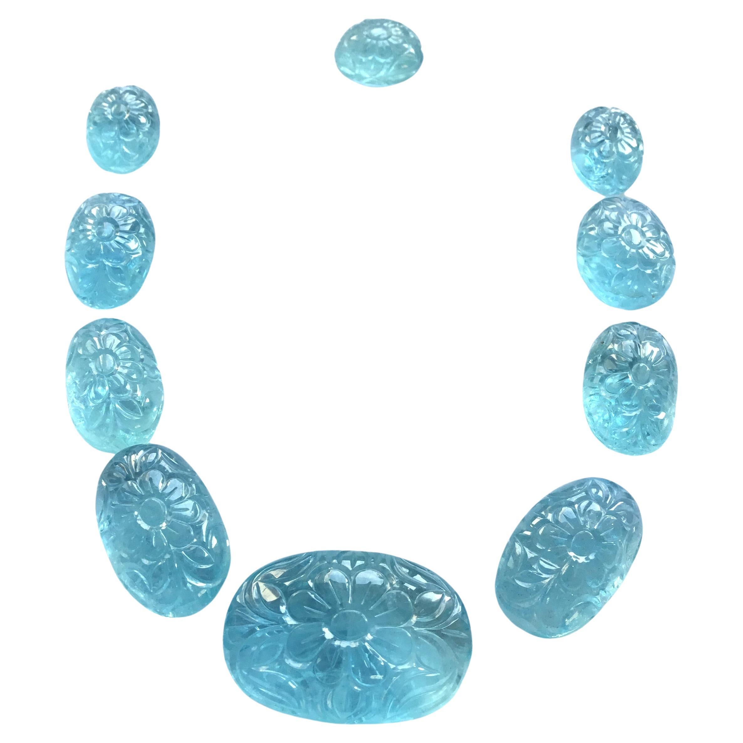 Aquamarine Carved Layout Jewelry Set Natural Gemstone Top Quality Color