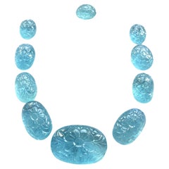 Aquamarine Carved Layout Jewelry Set Natural Gemstone Top Quality Color