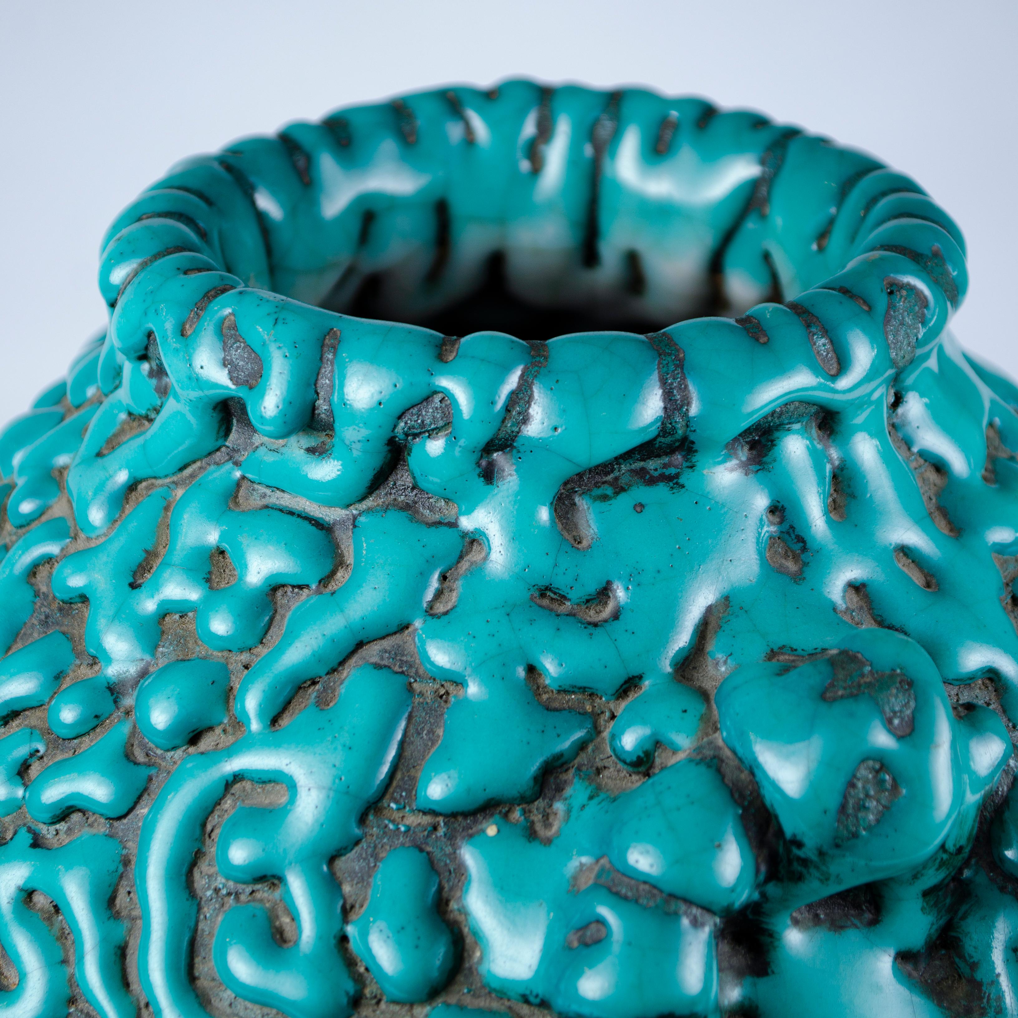 Aquamarin-Keramikvase von Jean Besnard (Art déco) im Angebot