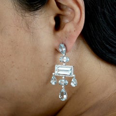 Aquamarine Chandelier Earrings With Diamonds made In 18k White Gold