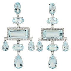 Aquamarine Chandelier Earrings With Diamonds made In 18k White Gold