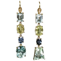 Joon Han Aquamarine Chrysoberyl Sapphire Diamond 18 Karat Gold Drop Earrings