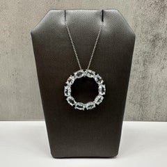 Aquamarine Circle Necklace Sterling Silver Oval 18in New
