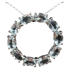 Aquamarine Circle Necklace Sterling Silver Oval 18in New