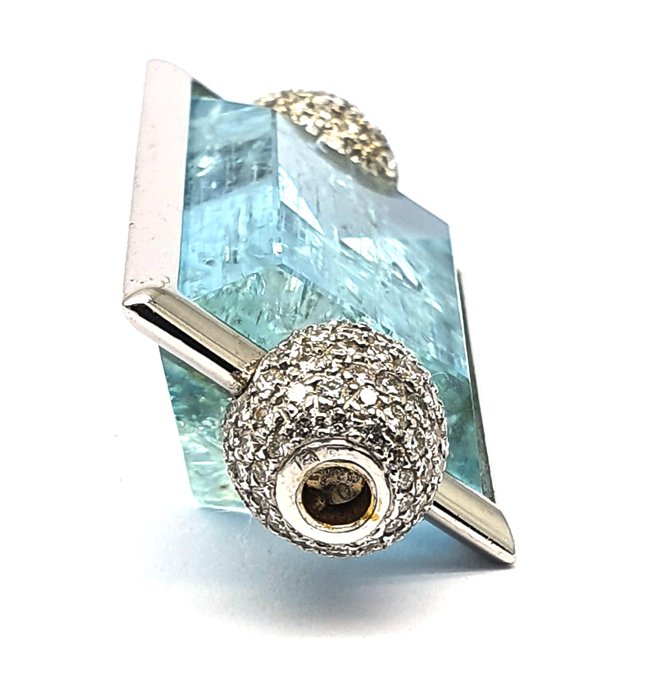 Classical Roman Aquamarine Clasp, 42.80 Carat in an 18K White Gold Frame & Pave Set Diamond Caps For Sale