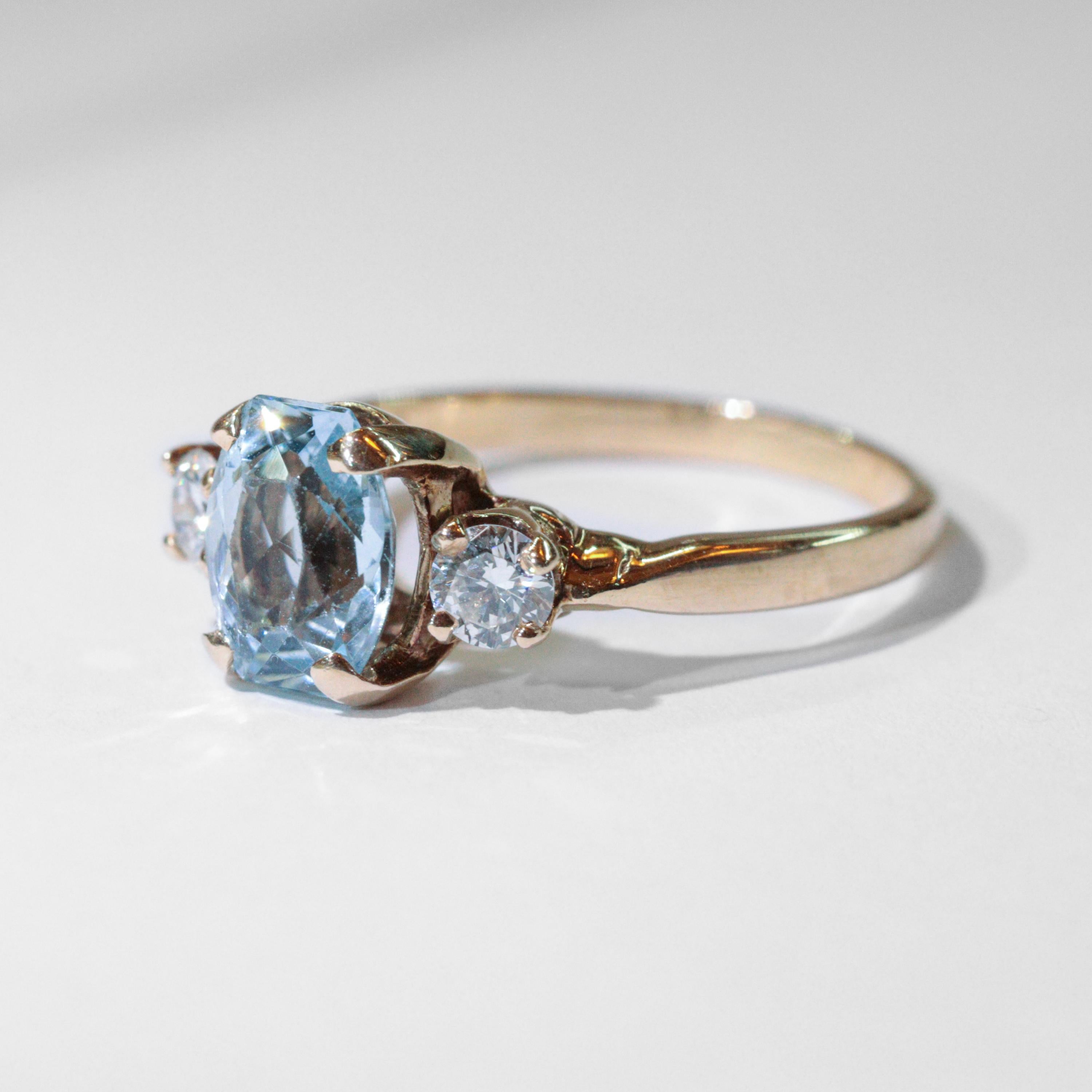 Cushion Cut Aquamarine & Clean, White Diamond Ring of Elegant Restraint For Sale