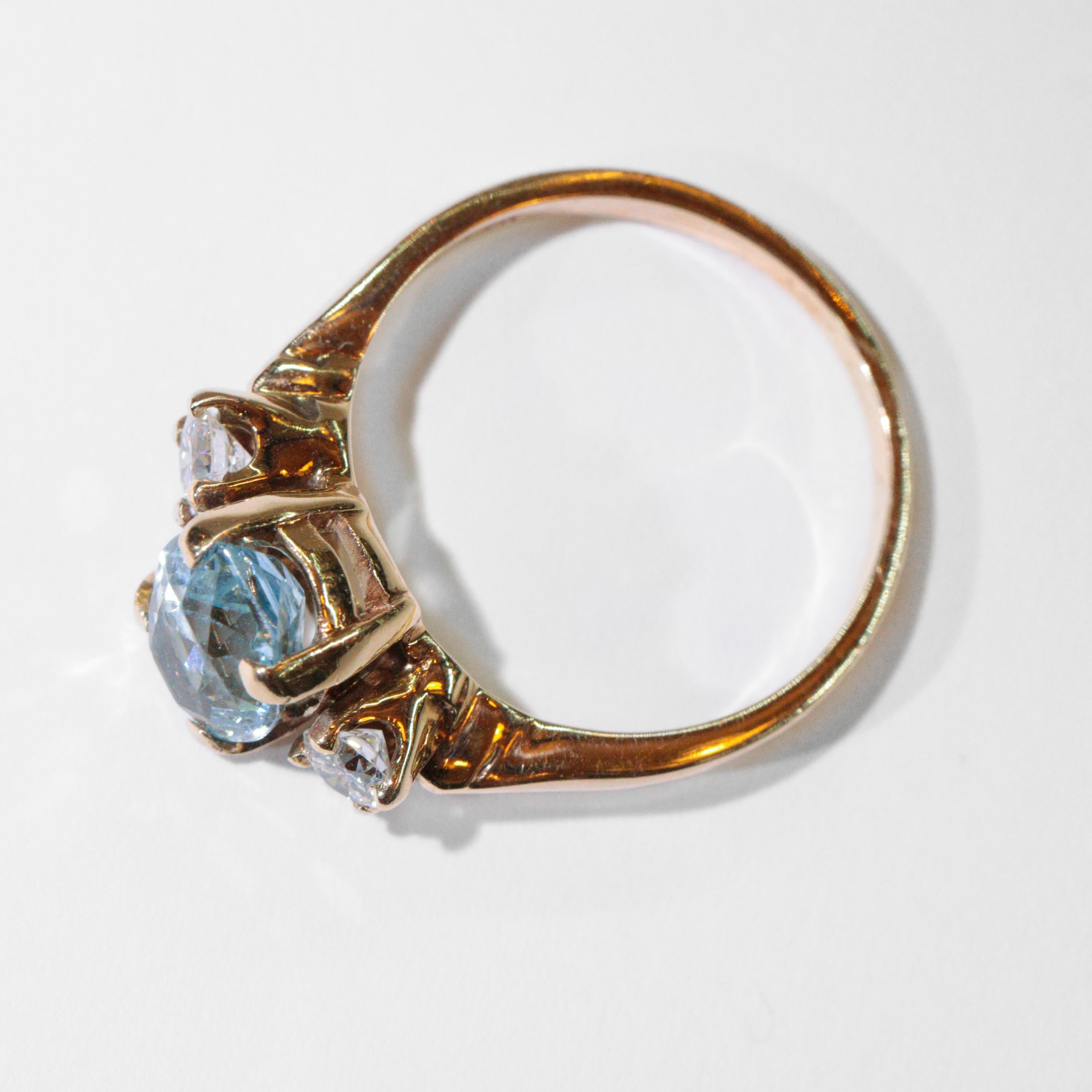 Aquamarine & Clean, White Diamond Ring of Elegant Restraint In Excellent Condition For Sale In Southbury, CT
