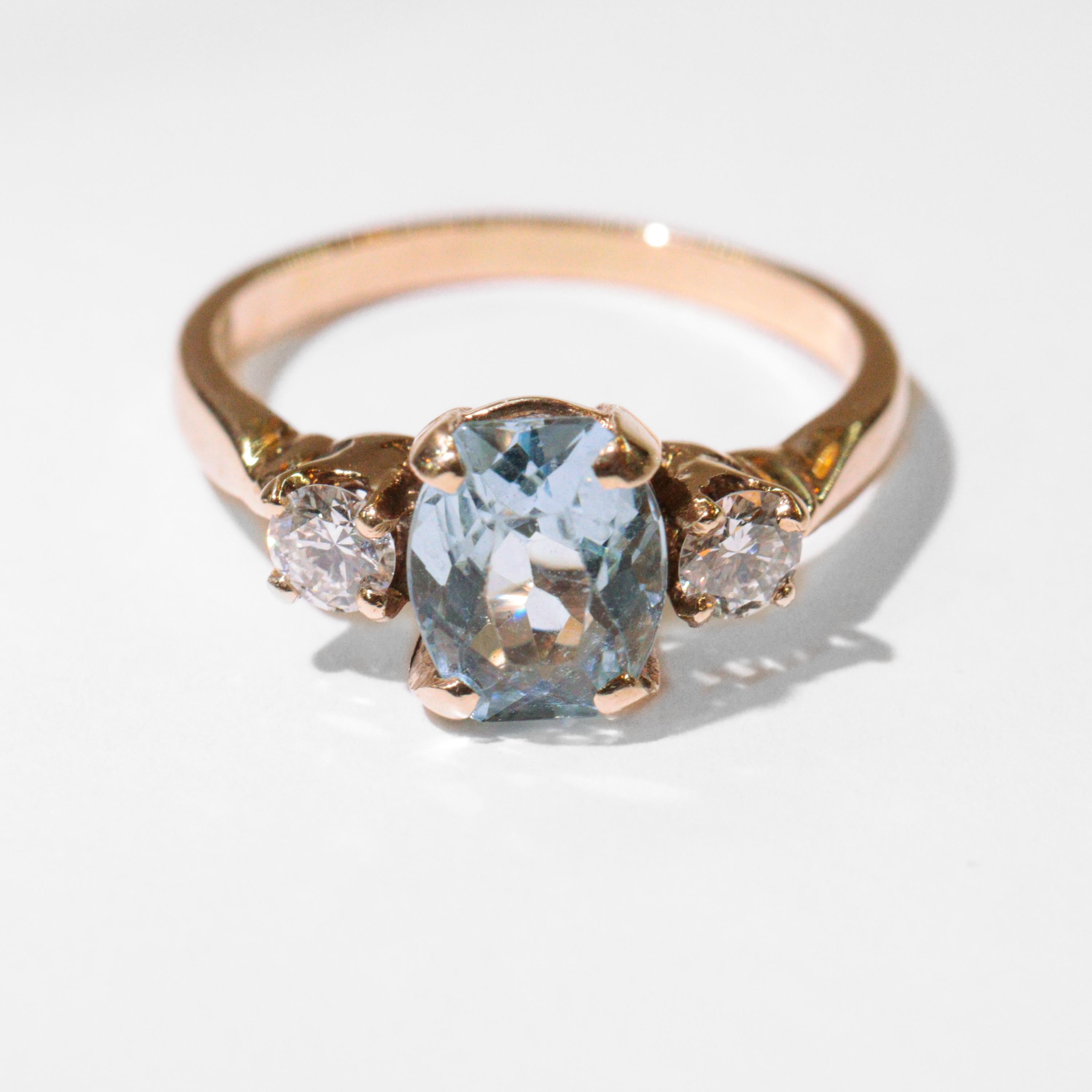 Women's or Men's Aquamarine & Clean, White Diamond Ring of Elegant Restraint For Sale