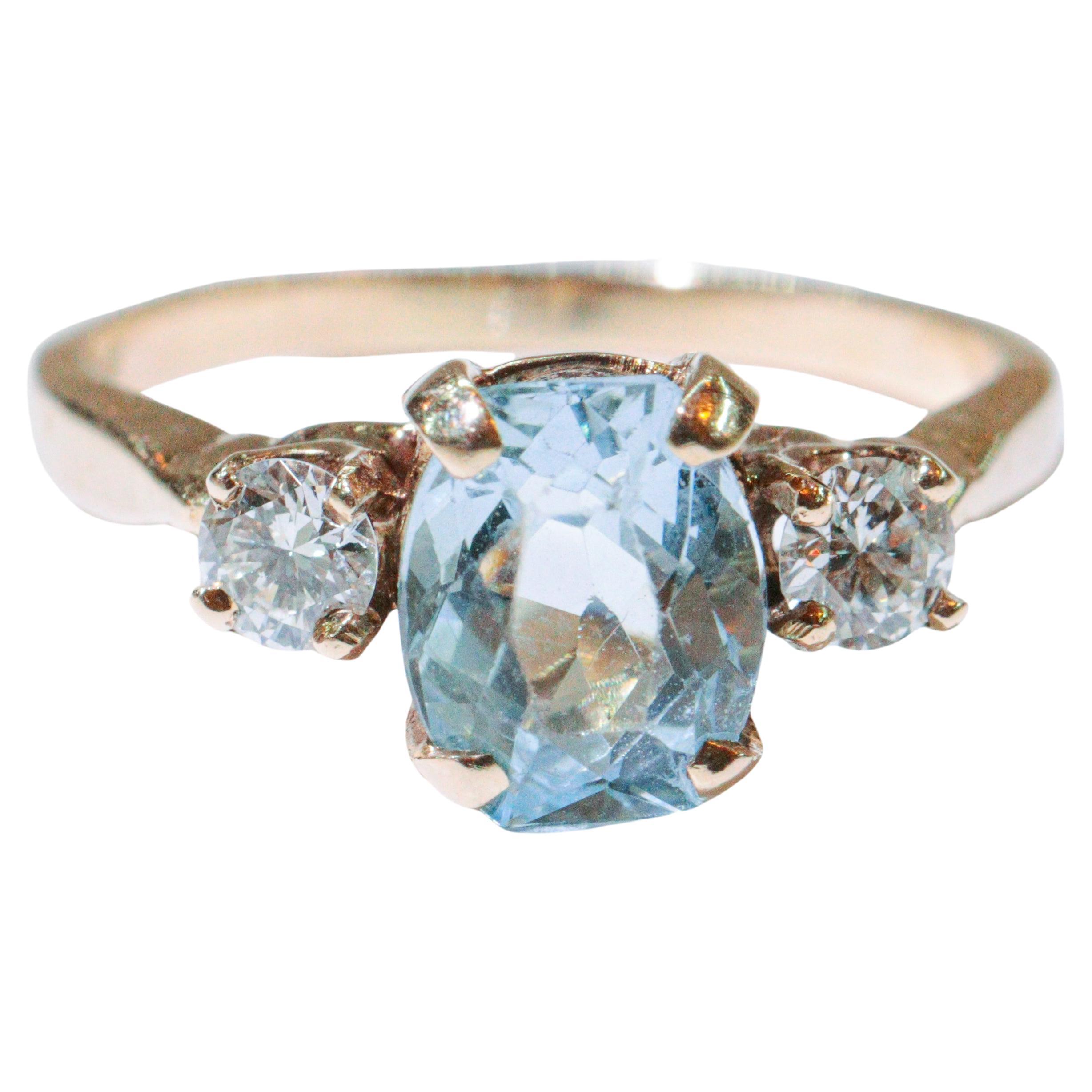 Aquamarine & Clean, White Diamond Ring of Elegant Restraint For Sale