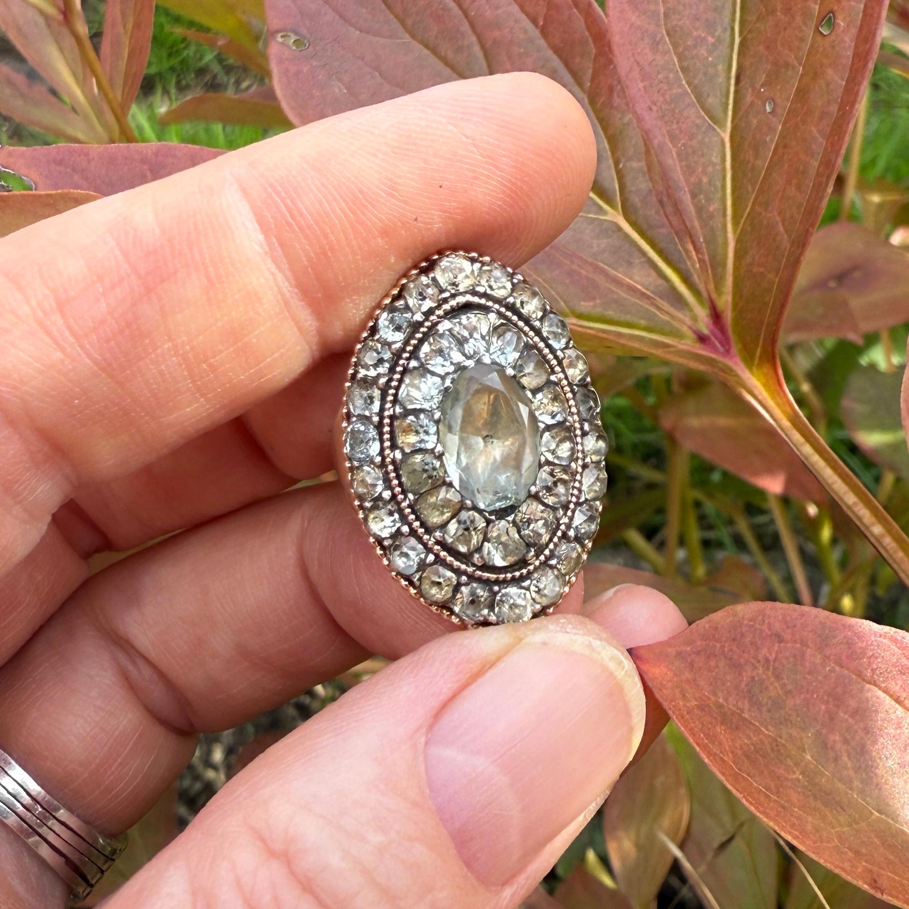 Bague d'aigue-marine en argent et en or. Portugais, fin du XVIIIe siècle. en vente 6
