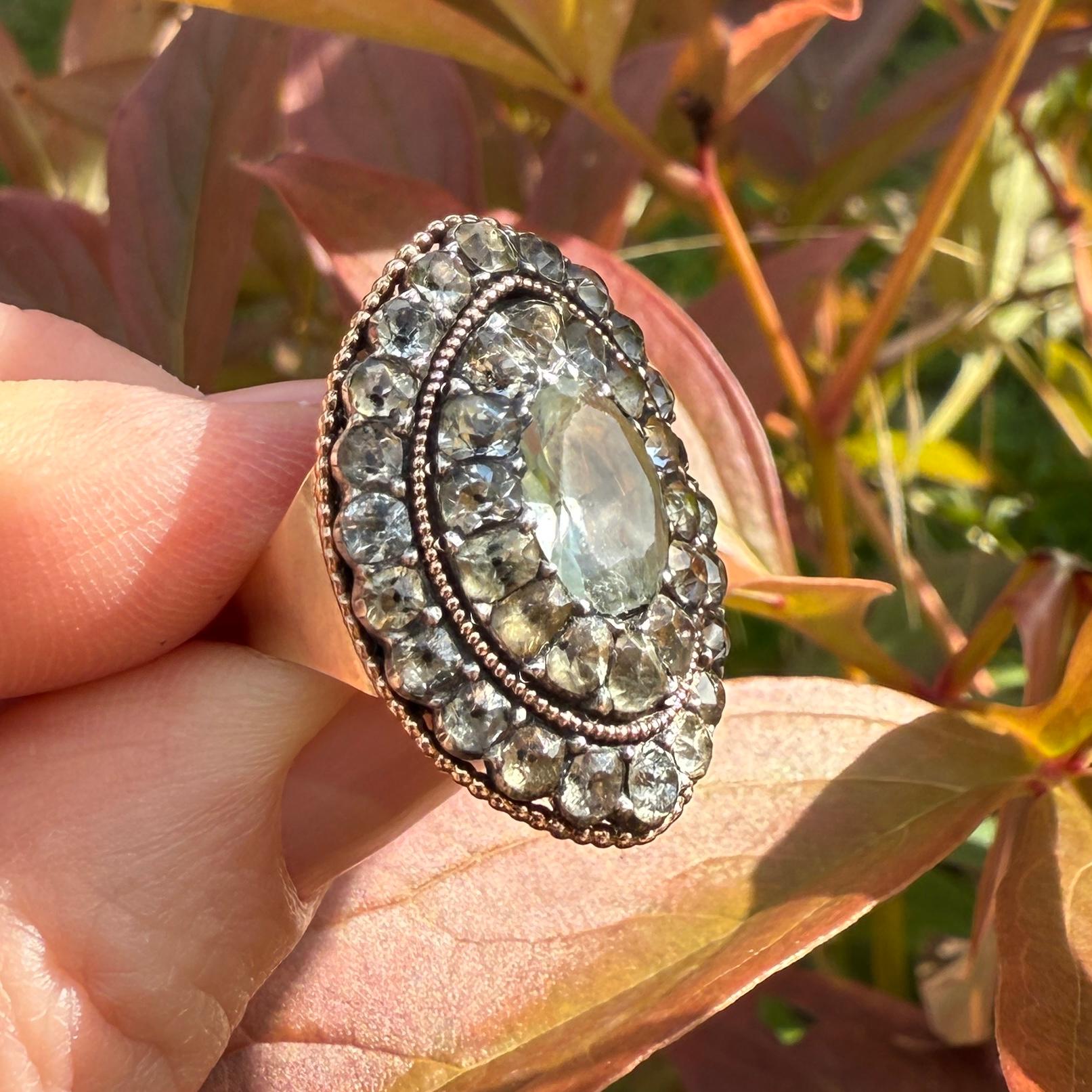 Bague d'aigue-marine en argent et en or. Portugais, fin du XVIIIe siècle. en vente 1