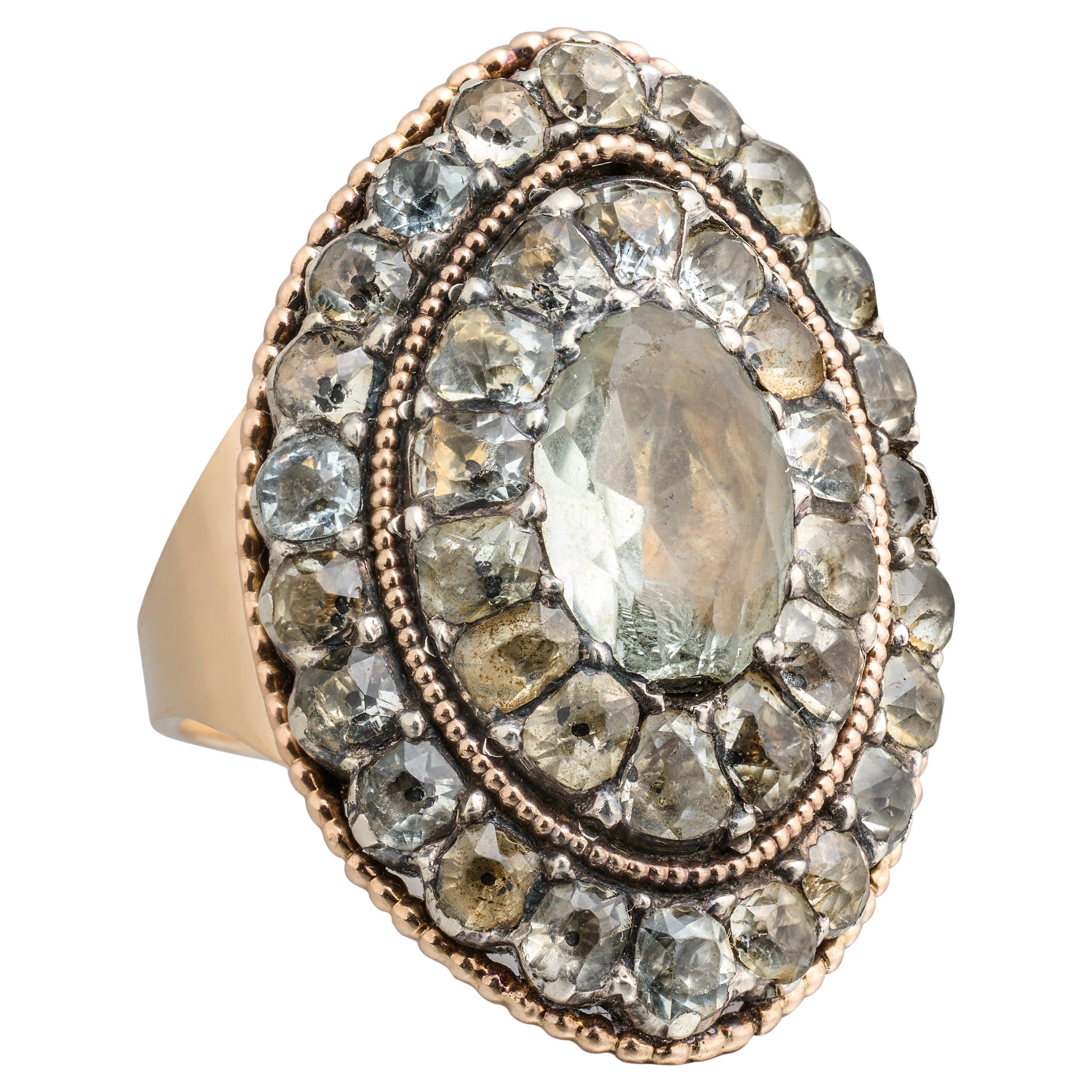 Bague d'aigue-marine en argent et en or. Portugais, fin du XVIIIe siècle. en vente