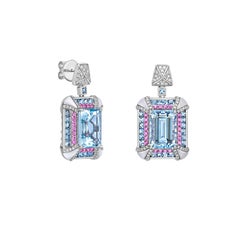 Sunita Nahata Aquamarine Earrings Mother of Pearl, Spinel & Diamond in 18KWG.