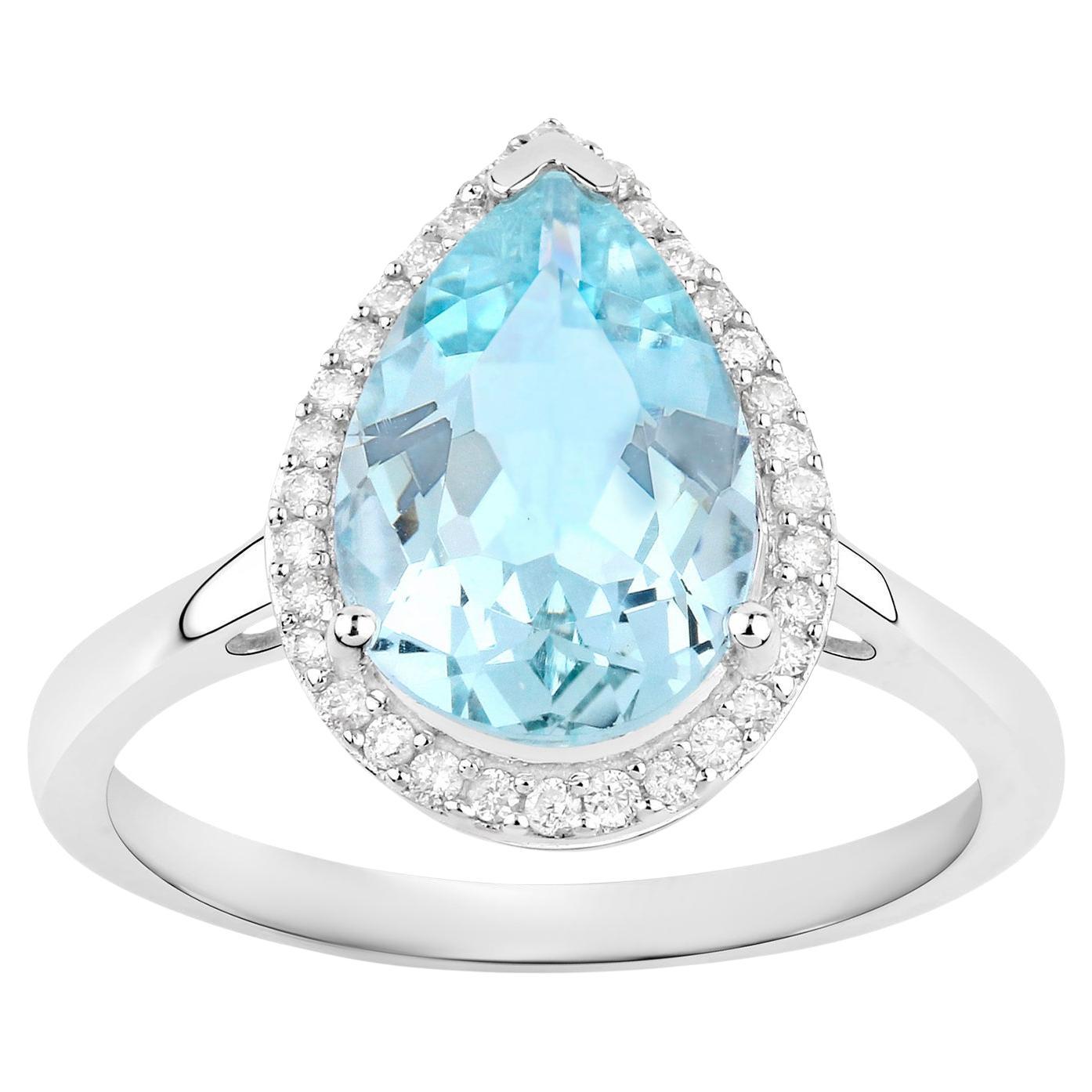 Anello Cocktail Acquamarina Diamante Halo 2,2 Carati Totale Oro 10K