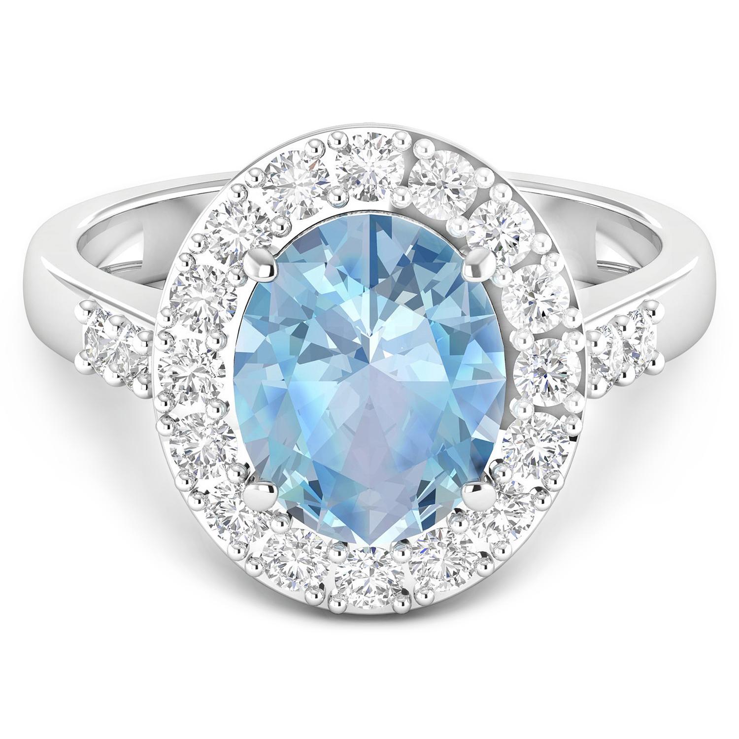 Aquamarine Cocktail Ring Diamond Halo 2.8 Carats Total 14K Gold In Excellent Condition For Sale In Aliso Viejo, CA