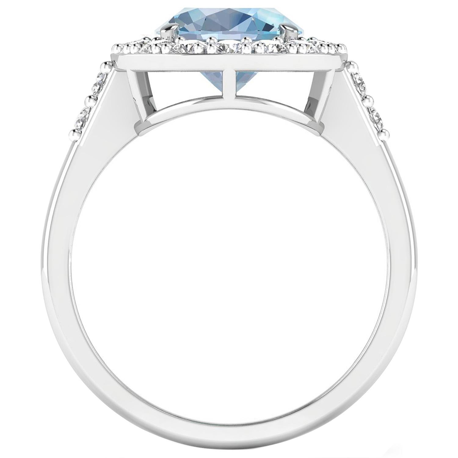 Women's or Men's Aquamarine Cocktail Ring Diamond Halo 2.8 Carats Total 14K Gold For Sale